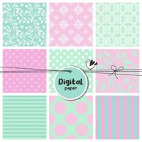 Digital papers, Set of seamless patterns, flowers, dots, stripes, square swatches vector