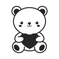 Kawaii bear heart hug line art vector illustration