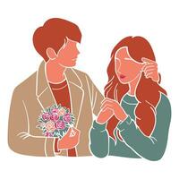 Romantic couple in love, hand drawn vector illustration