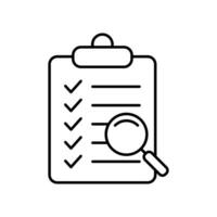 Clipboard with magnifier loupe icon, business concept. Analysis, analyzing icon. File search icon, document search, vector isolated.