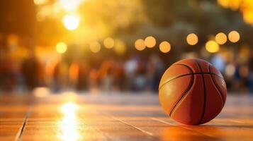 AI generated a basketball sits in a crowd as people look on photo