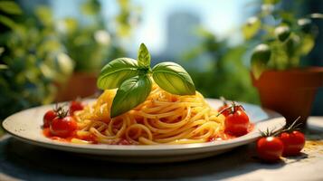 ai generado un plato de pasta con tomate salsa foto