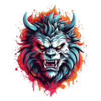 AI generated A psychedelic graphic design with a angry beast character, for T-shirt printing. png