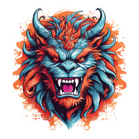 AI generated A psychedelic graphic design with a angry beast character, for T-shirt printing. png