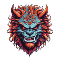 AI generated A psychedelic graphic design with a angry beast character, for T-shirt printing. png