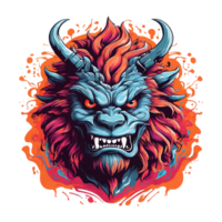 AI generated A psychedelic graphic design with a angry beast character, for T-shirt printing. png