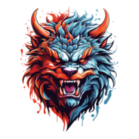 AI generated A psychedelic graphic design with a angry beast character, for T-shirt printing. png