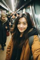 AI generated Photo of young Asian girl in the subway regarding the importance of public transportation