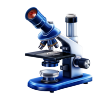 ai generiert Mikroskop beobachten klein Objekte Analysieren Proben Vergrößerung Linse Blau Metall Rahmen png