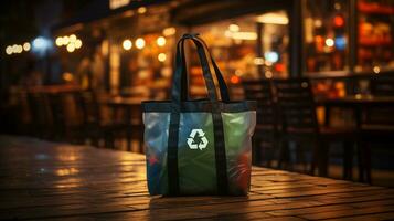 ai generado un verde de colores compras bolso con un reciclar símbolo foto