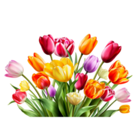 AI generated Yellow and pink tulips in bloom png