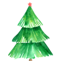 AI generated Watercolor green Christmas tree clip art on transparent background. png
