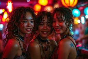 AI generated Young multiracial girls having fun in a nightclub photo