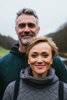 AI generated Middle-aged couple on a nature trip photo