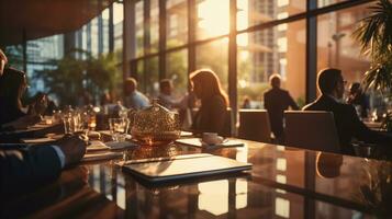 AI generated Blurred photo of business people at a business meeting table