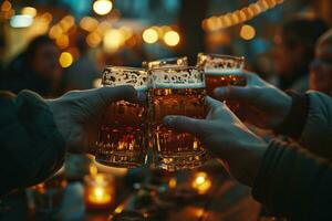 AI generated Hands clinking beers photo