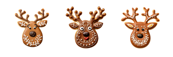 AI generated three reindeer heads with brown and white decorations png