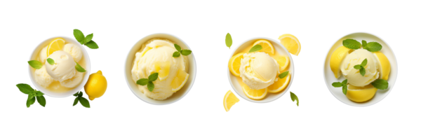 AI generated Set of Delicious Bowl of Lemon Sorbet Isolated on transparent Background png