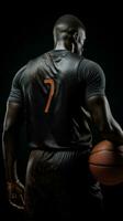 AI generated Back view photo of African basketball player holding ball