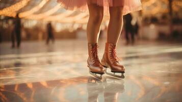 ai generado el piernas de un hielo patinador y Zapatos en hielo foto