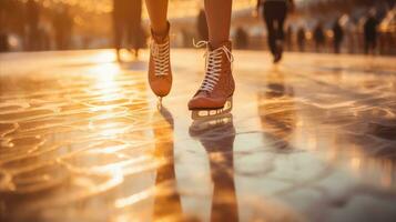 ai generado el piernas de un hielo patinador y Zapatos en hielo foto