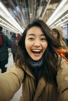 AI generated Photo of young Asian girl in the subway regarding the importance of public transportation