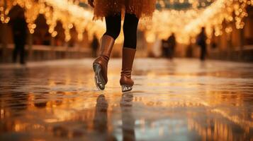 ai generado el piernas de un hielo patinador y Zapatos en hielo foto