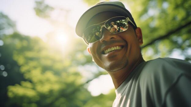 AI generated Young man with glasses and hat. Generative AI photo