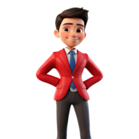 ai généré 3d dessin animé homme dans rouge costume. homme d'affaire personnage sur transparent Contexte png