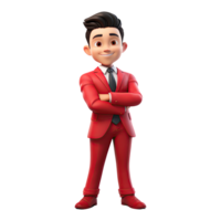 AI generated 3D cartoon man in red suit. Businessman character on transparent background png