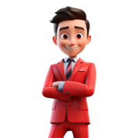 ai généré 3d dessin animé homme dans rouge costume. homme d'affaire personnage sur transparent Contexte png