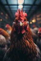 AI generated chickens in cages at a chicken farm photo