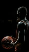 AI generated Side view photo of African basketball player holding ball