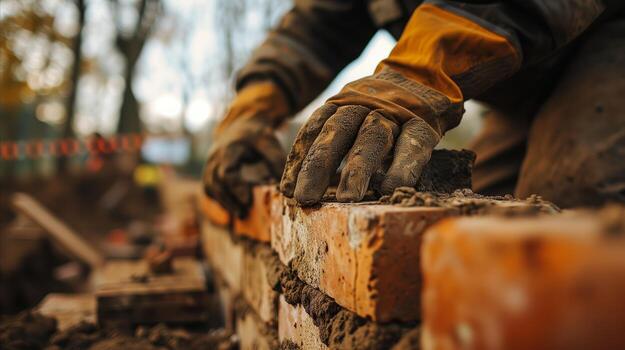 AI generated A construction worker building a wall with bricks photo