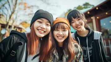 AI generated Group of friends with Asian girls photo