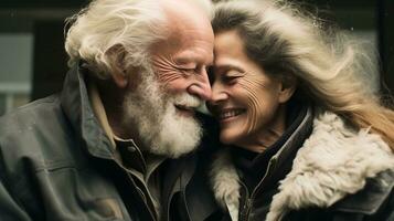 AI generated Happy elderly couple approaching each other. Generative AI photo