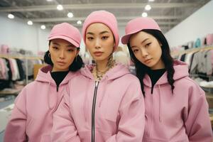 AI generated Photo of young asian women in pink clothes
