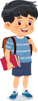 Little boy stand holding books with backpacks png