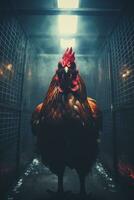 ai generado pollos en jaulas a un pollo granja foto