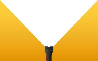 Minimalist Vector Illustration of a Flashlight with Bright Light Beam on Yellow Background, Conceptual Graphic for Visibility, Attention, and Discovery.