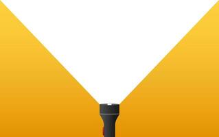 Minimalist Vector Illustration of a Flashlight with Bright Light Beam on Yellow Background, Conceptual Graphic for Visibility, Attention, and Discovery.