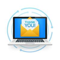 Laptop Email Notification with Thank You Message Vector Illustration - A contemporary depiction of gratitude via digital communication.