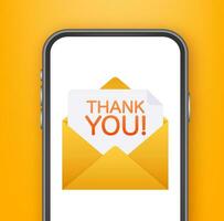 Thank You Message on Mobile Phone Screen Vector Illustration - A modern gratitude concept with envelope and note on smartphone.