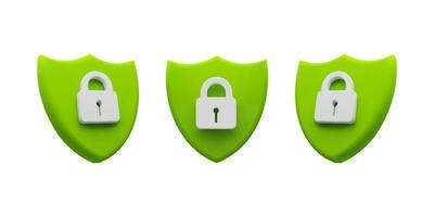 Security Concept with Green Shields and Padlocks, Representing Data Protection, Privacy, and Cybersecurity Measures. Vector stock illustration