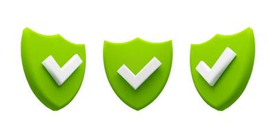 Set of Green Shield with White Checkmark, Symbolizing Security, Protection, and Verification vector