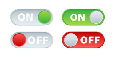 Vector Illustration of On and Off Toggle Switch Buttons in Green and Red Colors