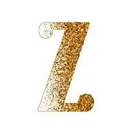 Letter Z of Latin alphabet decorated with sand effect stipple texture vector illustration, round confetti dots grunge pattern, speckled chaotic particles, geometric image, golden chaotic dots abc