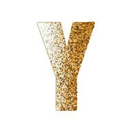 Letter Y of Latin alphabet decorated with sand effect stipple texture vector illustration, round confetti dots grunge pattern, speckled chaotic particles, geometric image, golden chaotic dots abc