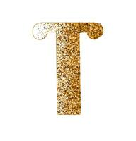 Letter T of Latin alphabet decorated with sand effect stipple texture vector illustration, round confetti dots grunge pattern, speckled chaotic particles, geometric image, golden chaotic dots abc