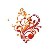 floral swirls abstract design with orange and red vector